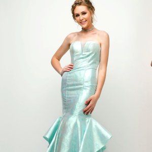 Mint Jacquard Mermaid Ruffle Dress